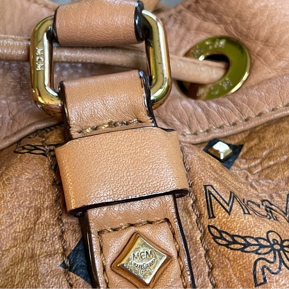 Leather MCM studded bucket bag with sling - Picture 12 of 17